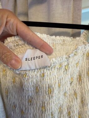 Sleeper Cream Smocked Top with Yellow Embroidery